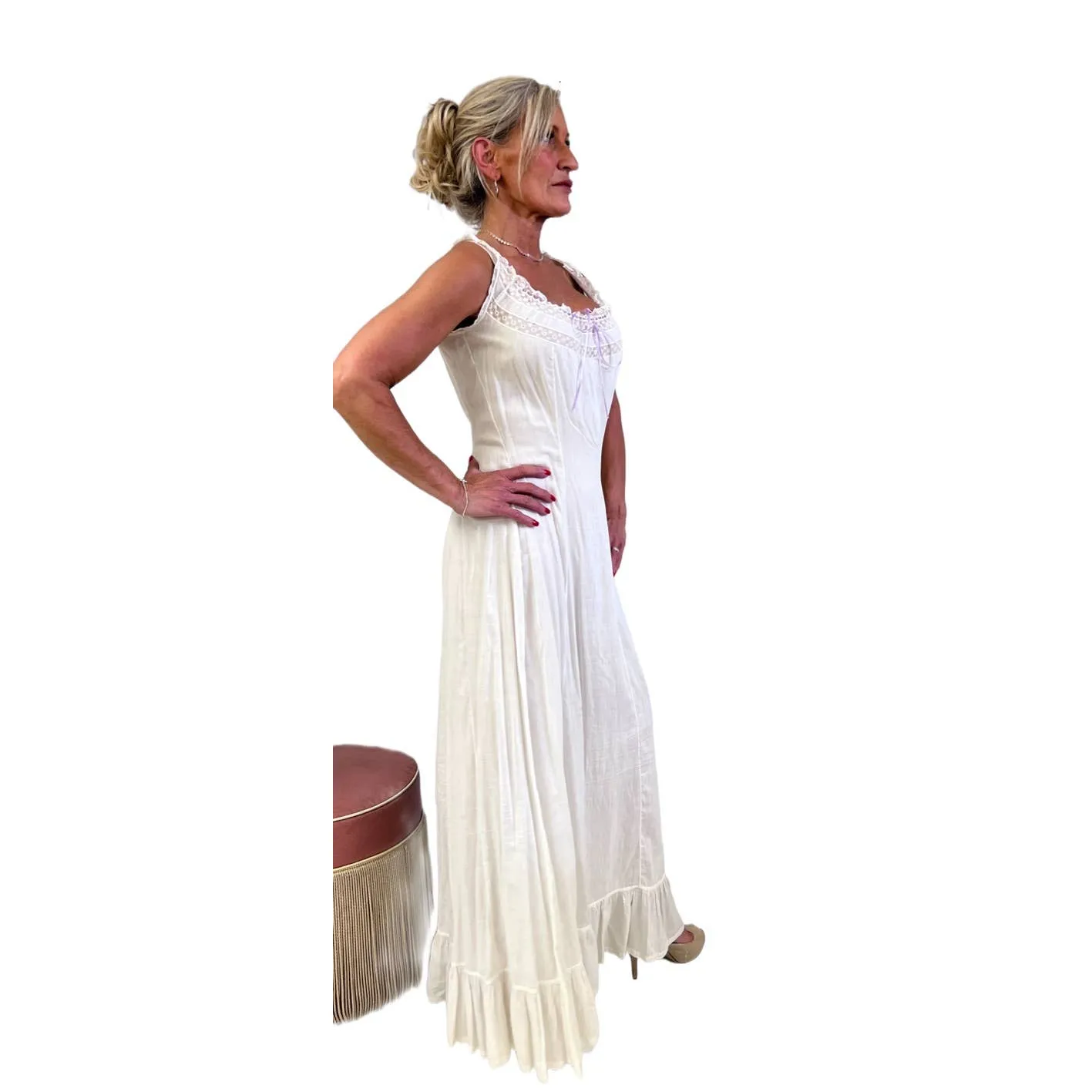 Antique White Cotton Lawn Long Chemise Victorian S/M