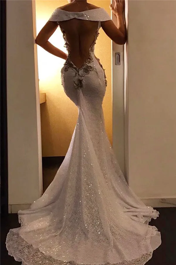 Appliques Mermaid Chic Evening Dresses Off-the-shoulder Formal Dresses