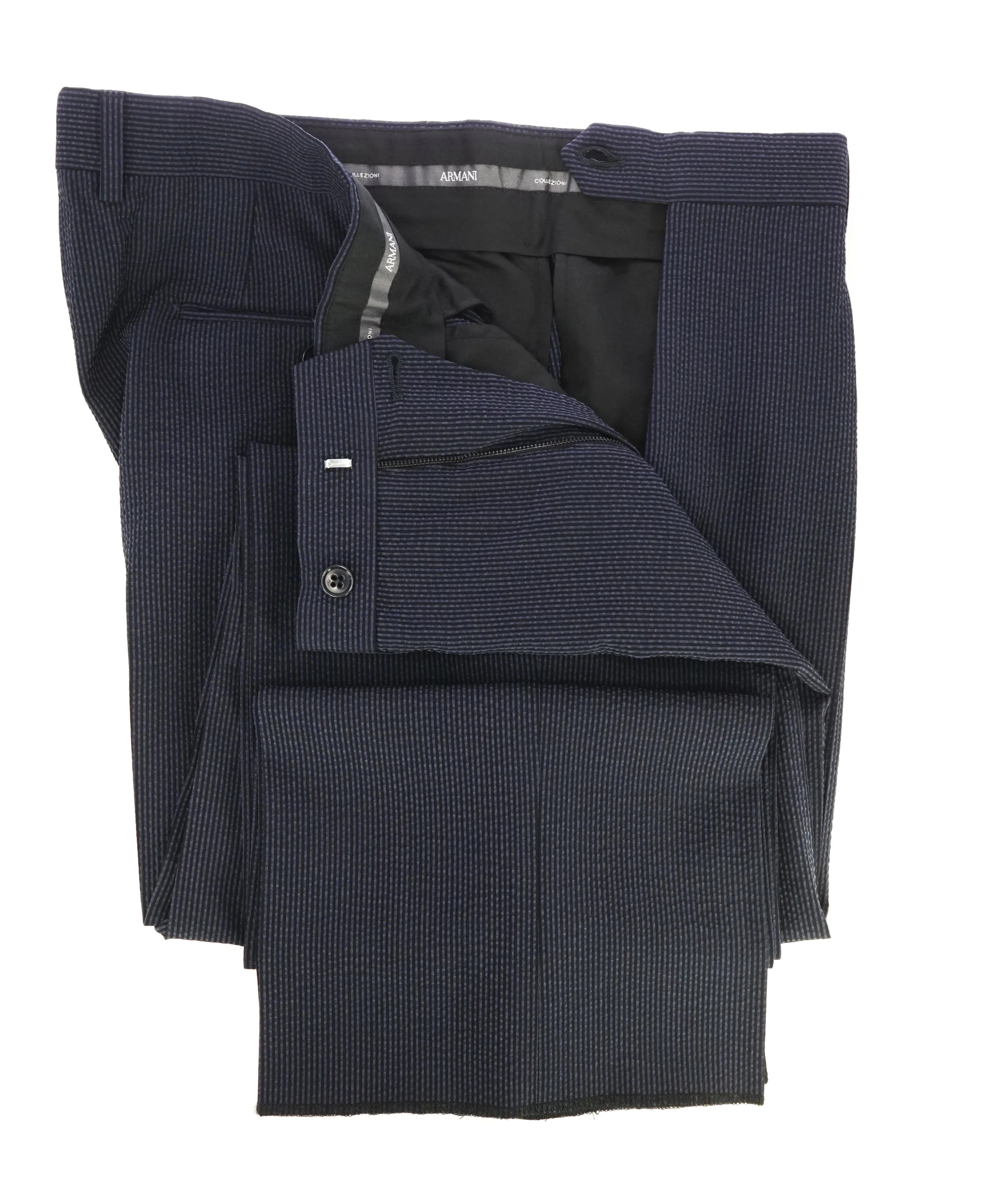 ARMANI COLLEZIONI - SILK & WOOL Seersucker Stripe Flat Front Dress Pants - 36W