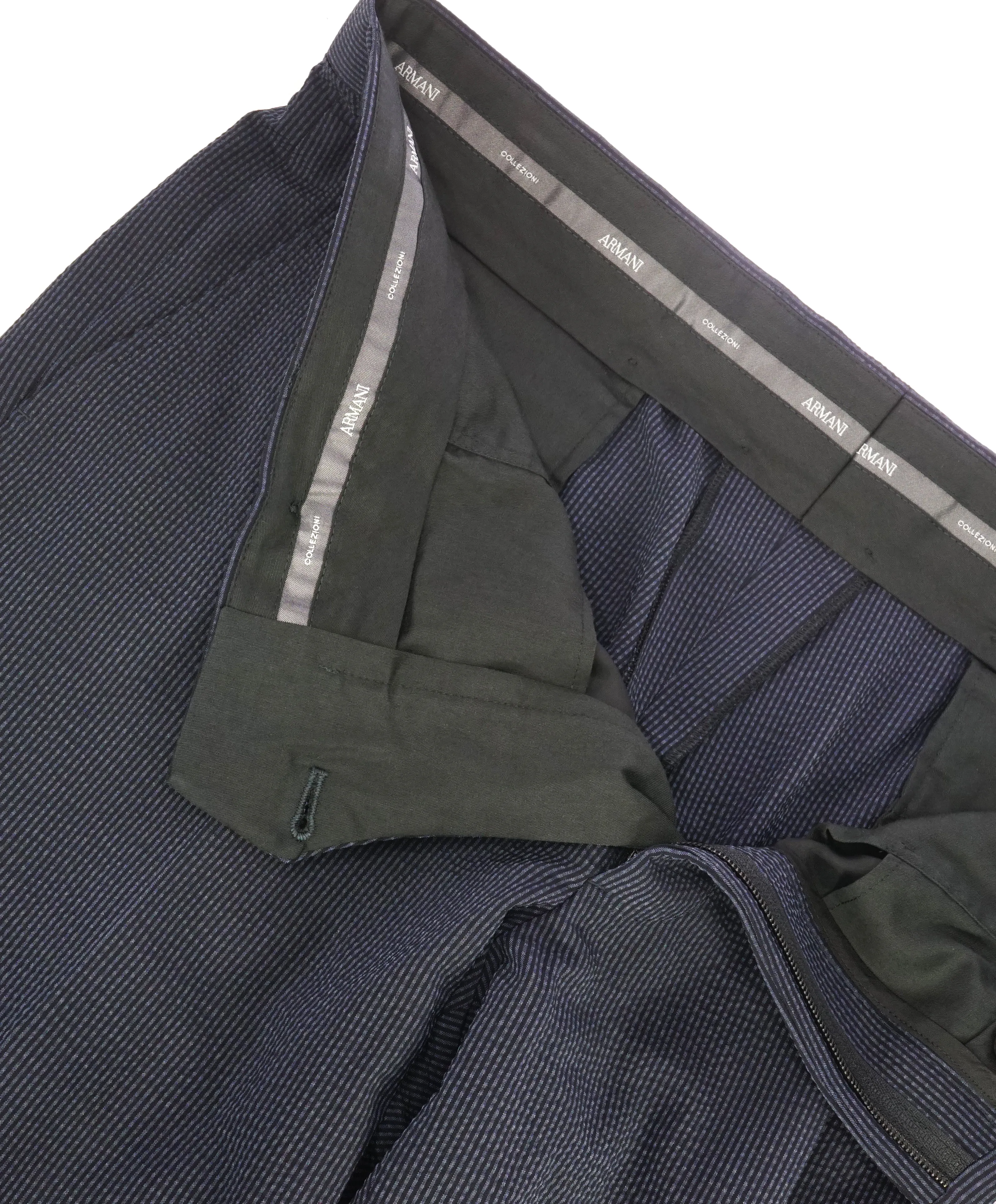 ARMANI COLLEZIONI - SILK & WOOL Seersucker Stripe Flat Front Dress Pants - 36W