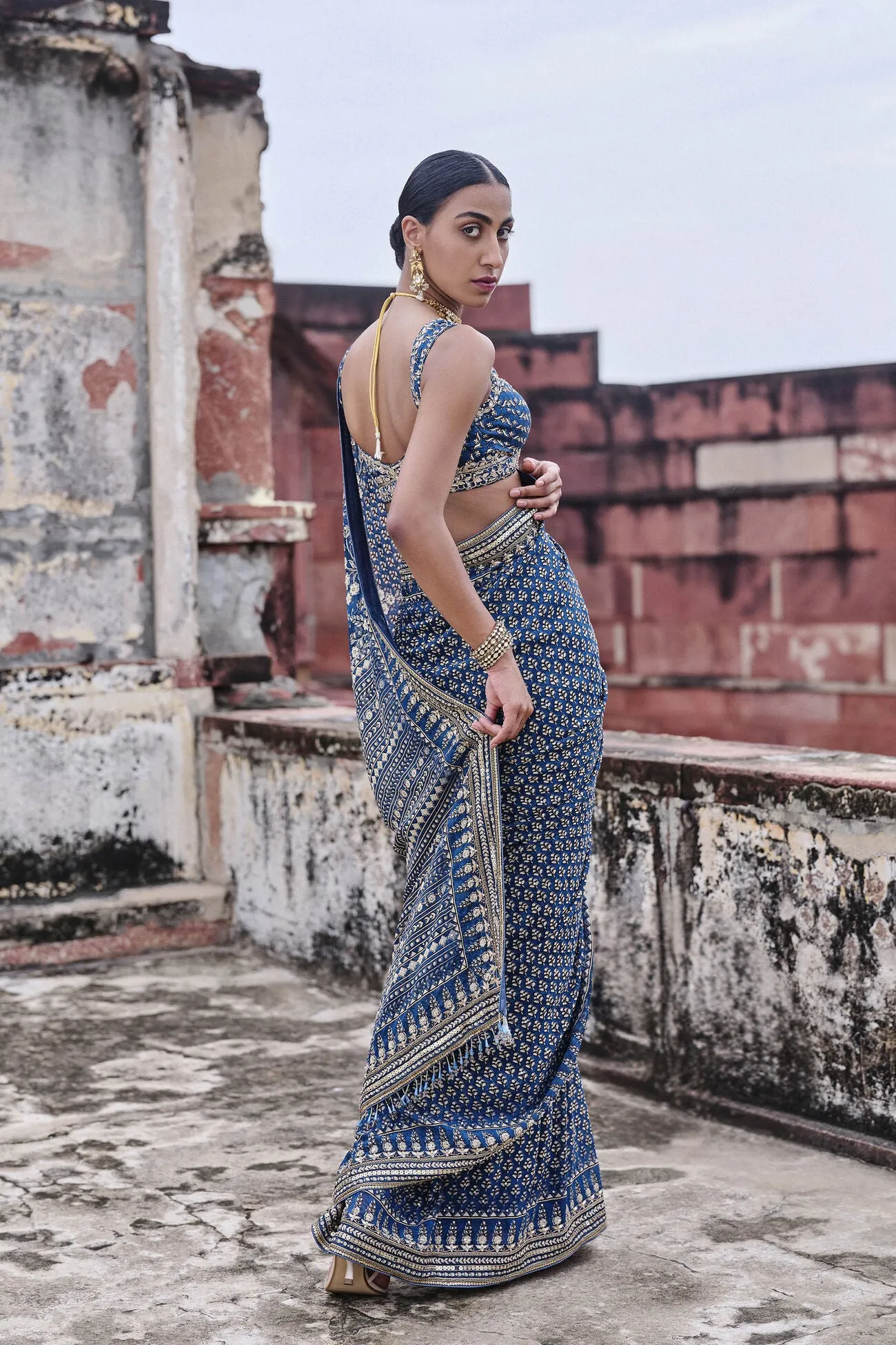 Arvia Printed Georgette Saree - Blue