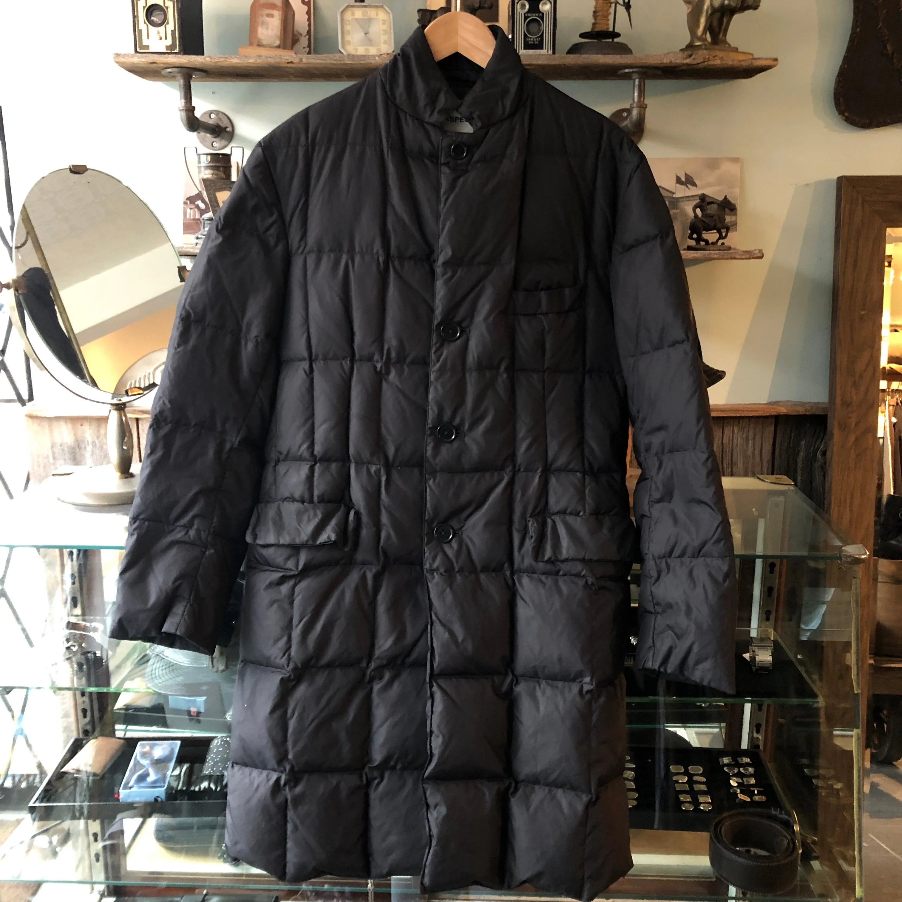 Aspesi Black Long Black Quilted Down Puffer Parka Jacket - L