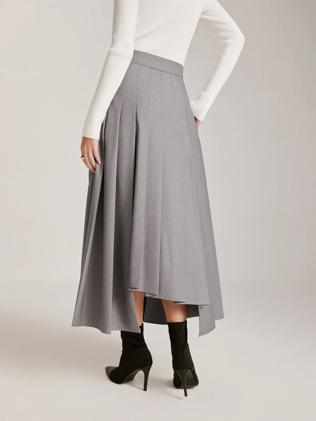 Asymmetrical Pleated Pockets Skirt