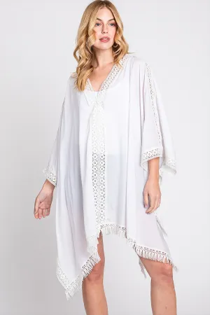 AZTEC LACE TRIM DETAIL PONCHO WITH TASSEL