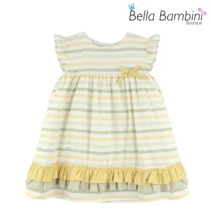 Baby Ferr Older Girls Lemon and Sage Stripe Dres
