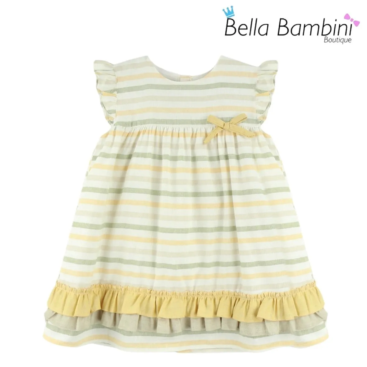 Baby Ferr Older Girls Lemon and Sage Stripe Dres
