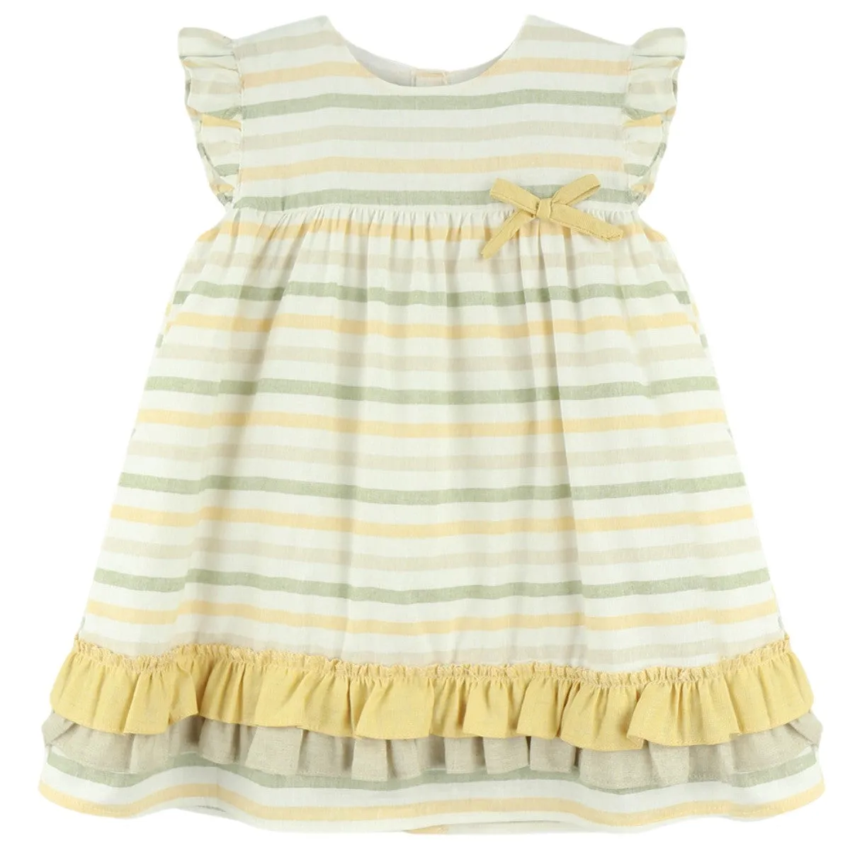 Baby Ferr Older Girls Lemon and Sage Stripe Dres