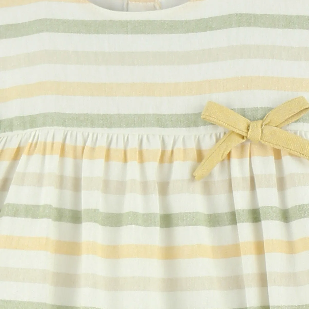 Baby Ferr Older Girls Lemon and Sage Stripe Dres
