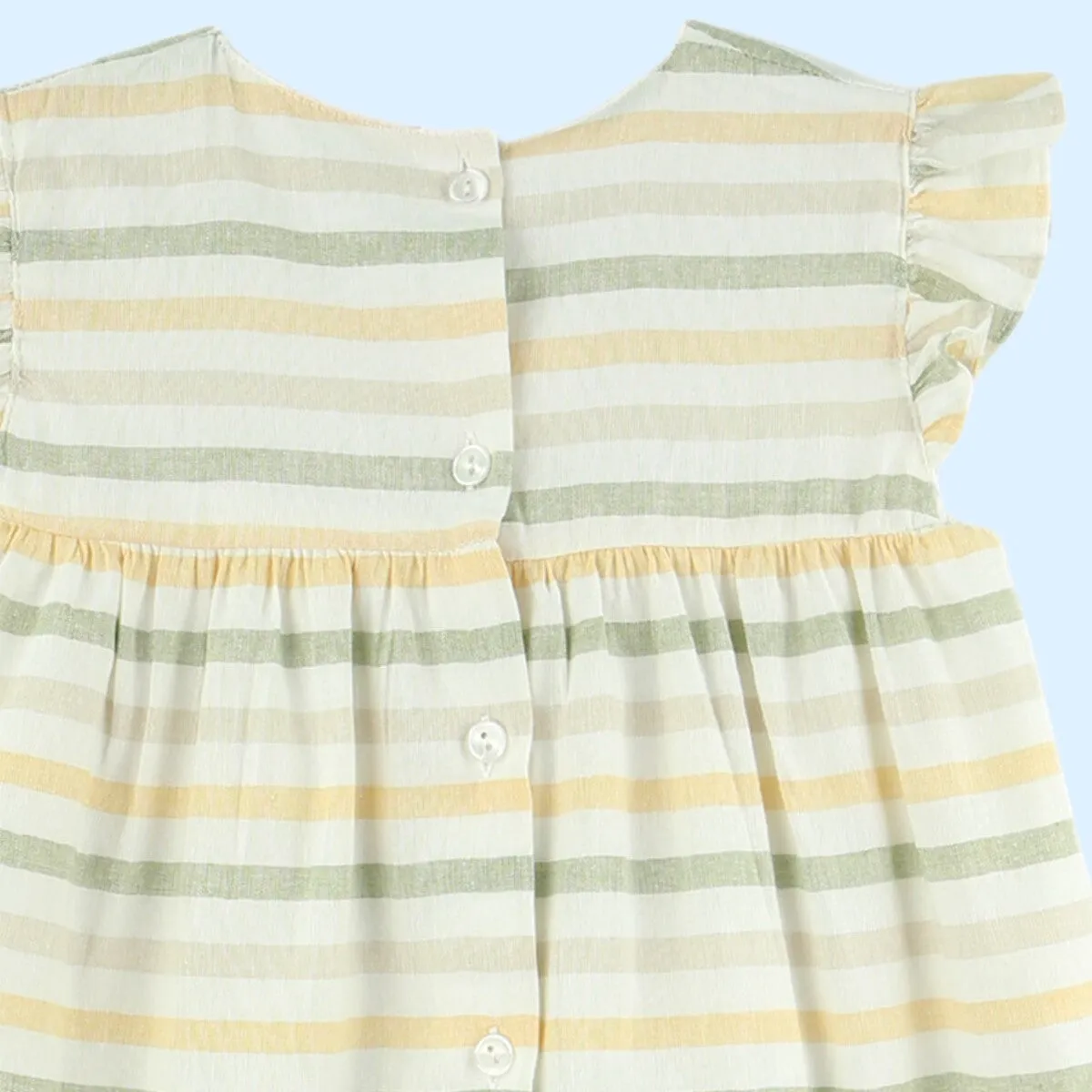 Baby Ferr Older Girls Lemon and Sage Stripe Dres