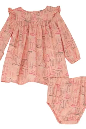 Baby Girl Pink Boot Print Trapeze Dress