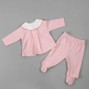 Baby Girls 2 Piece Cotton Set with ruff neck line