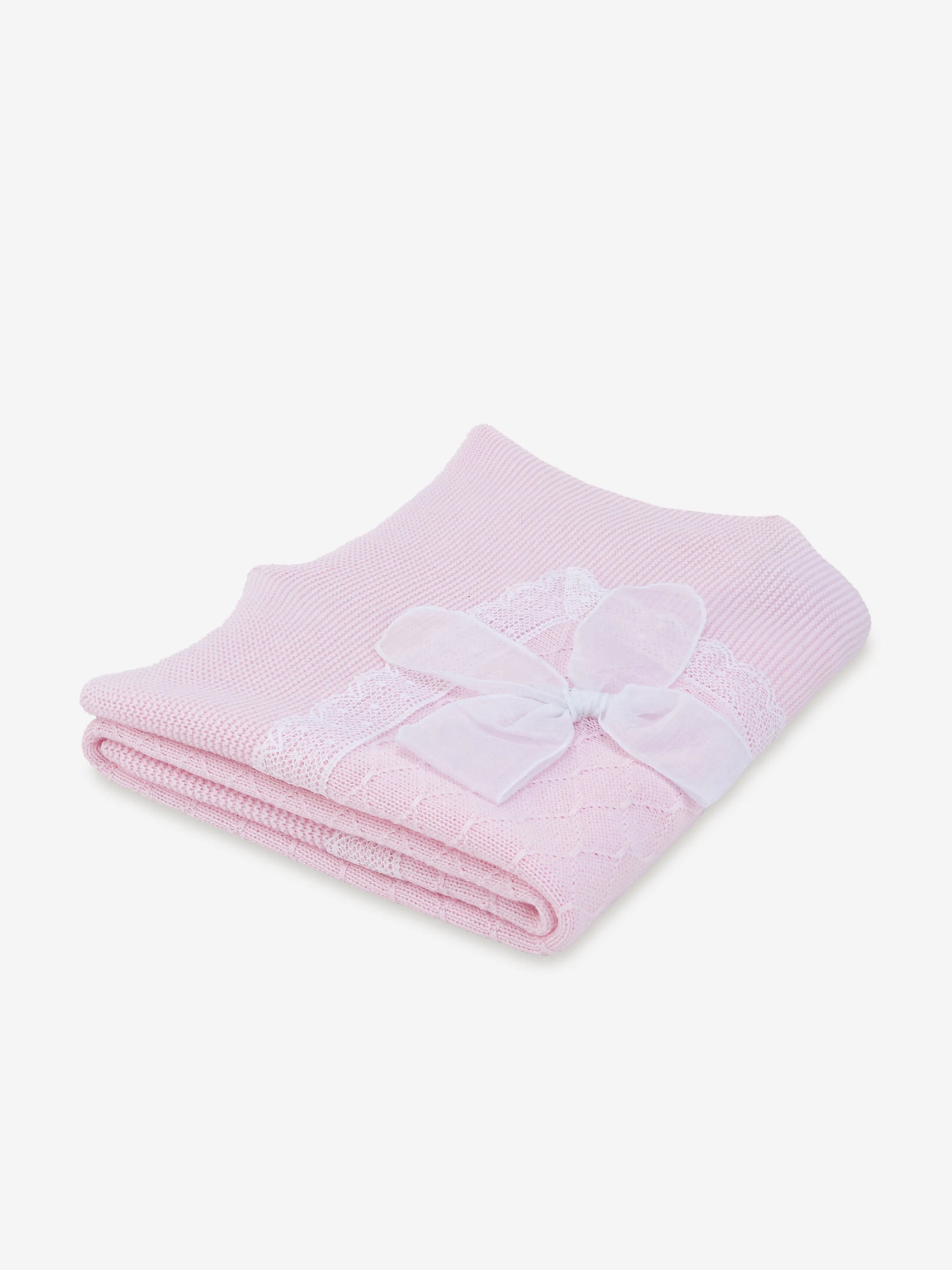 Baby Girls Lace Trim Knitted Shawl in Pink (106cm)
