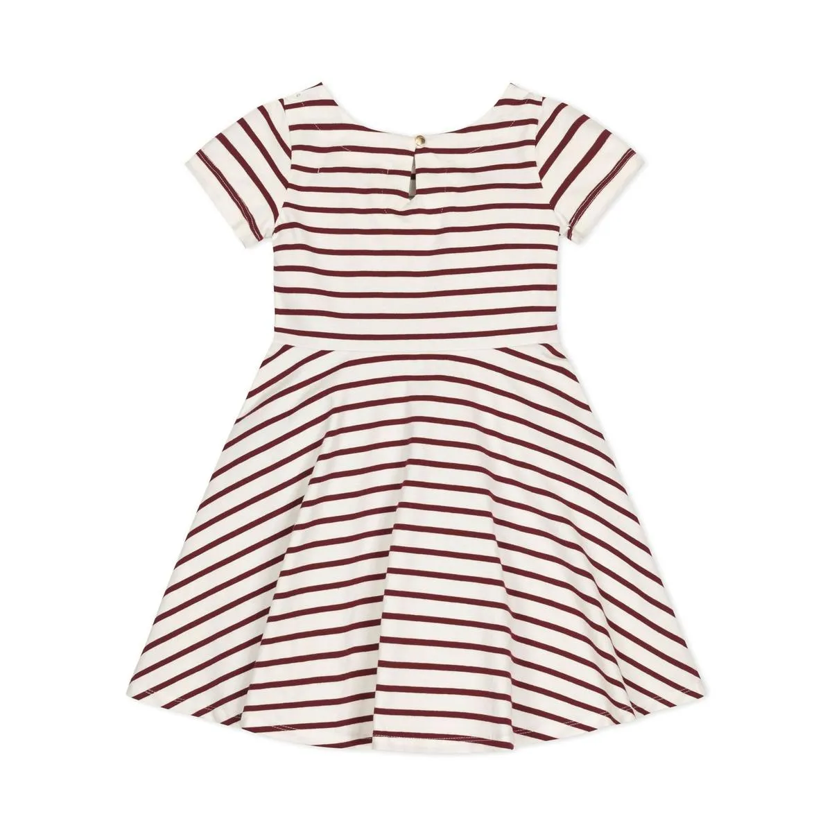 Baby Organic Short Sleeve Skater Dress - White and Oxblood Stripe