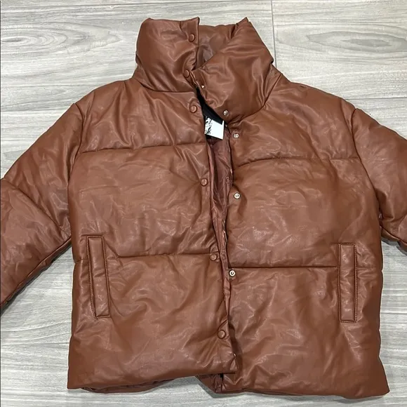 Bagatelle.nyc Oversize Faux Leather Puffer Jacket - Cognac