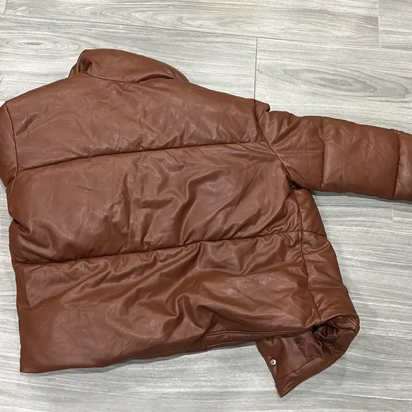 Bagatelle.nyc Oversize Faux Leather Puffer Jacket - Cognac