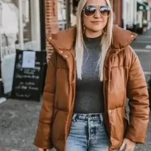 Bagatelle.nyc Oversize Faux Leather Puffer Jacket - Cognac