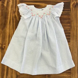Banana Split Blue Stripe Seersucker Geo Bishop Dress