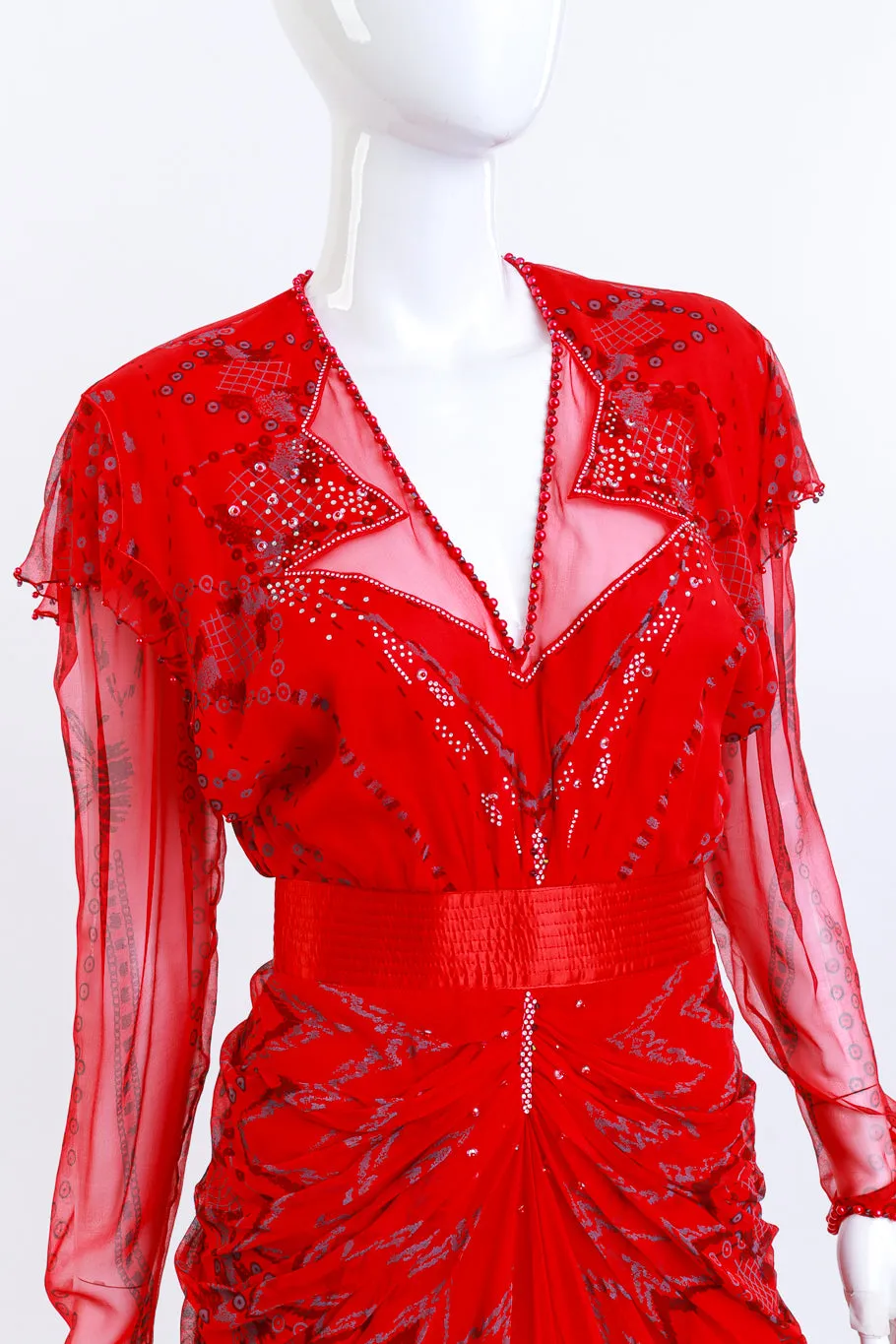 Bead Sequin & Rhinestone Ruched Gown