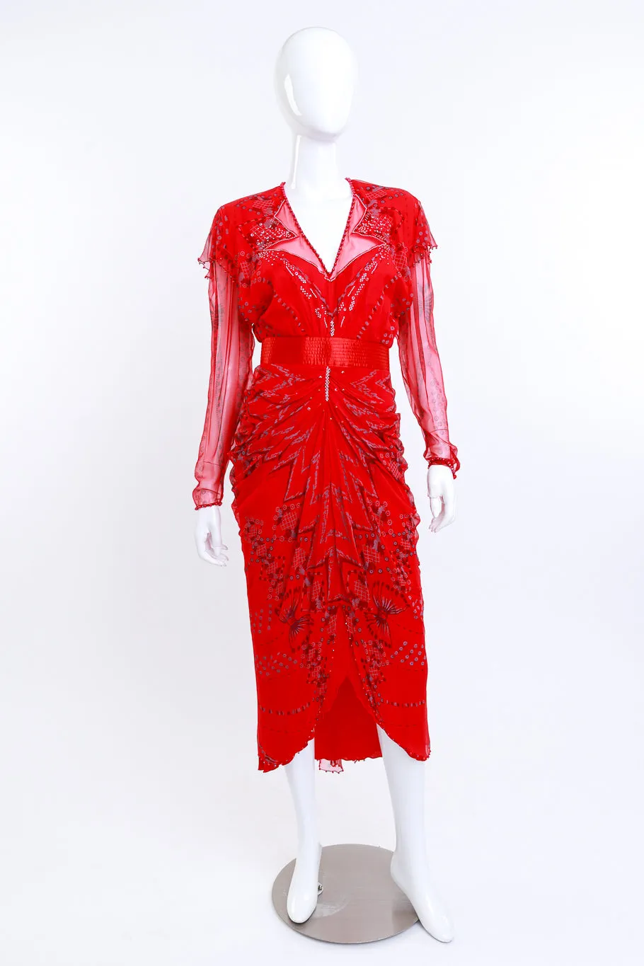 Bead Sequin & Rhinestone Ruched Gown