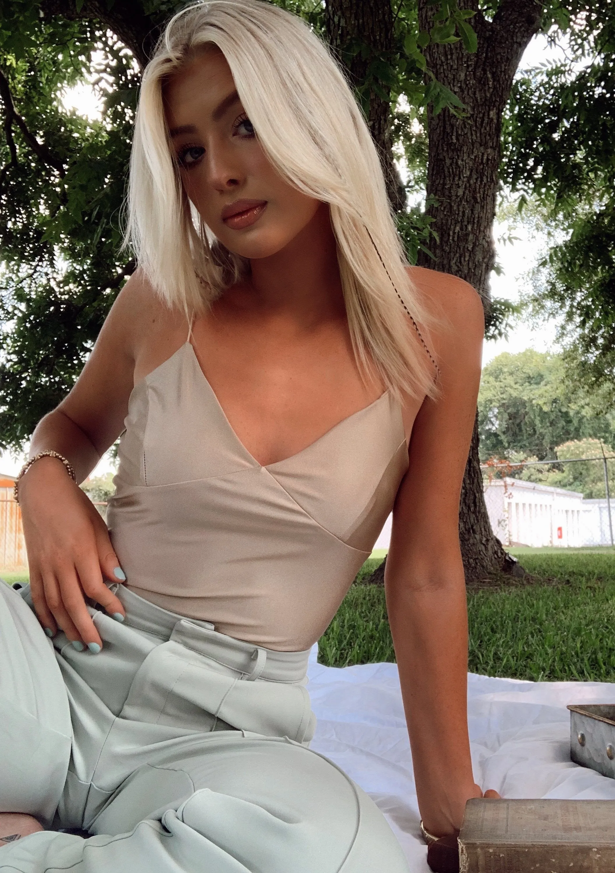 Becca Silk Bodysuit - Tan