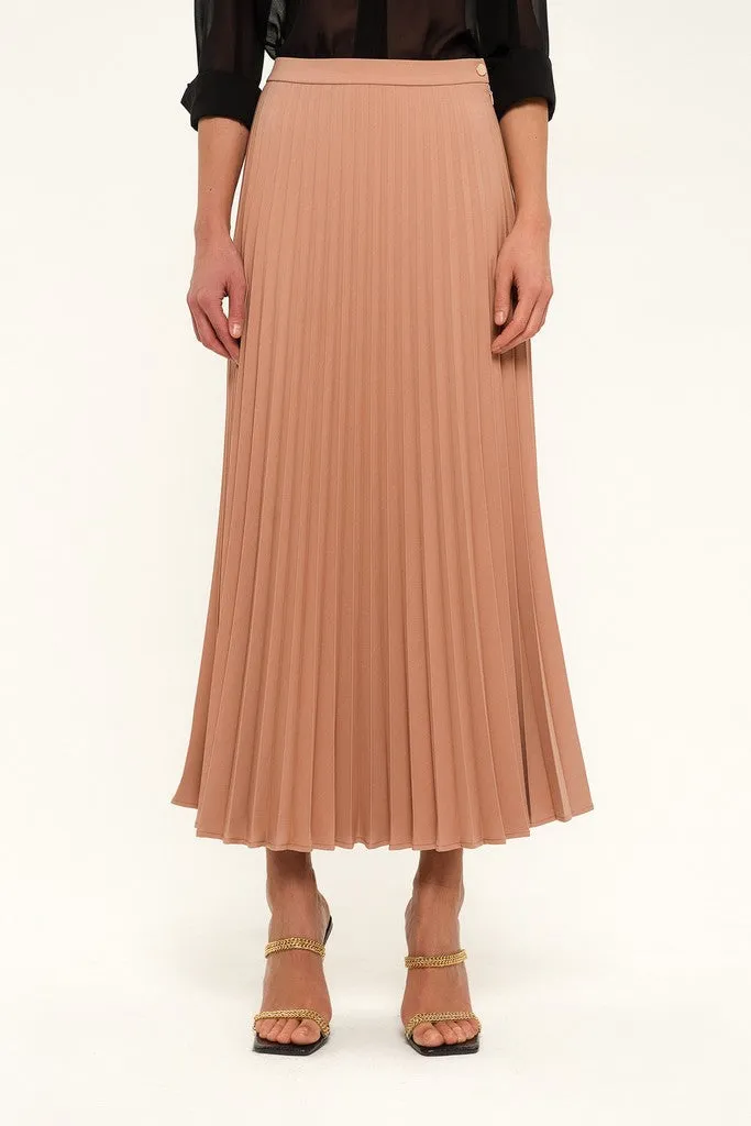 Beige Pink Office Pleated Tea Skirt