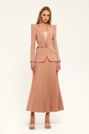 Beige Pink Office Pleated Tea Skirt