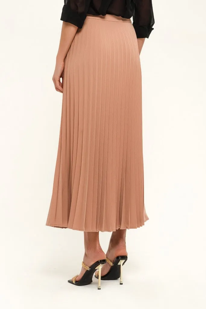 Beige Pink Office Pleated Tea Skirt