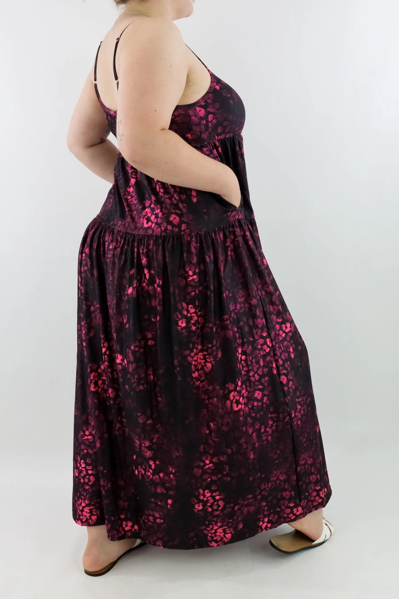 Berry Leopard - Strappy Maxi Dress - Pockets