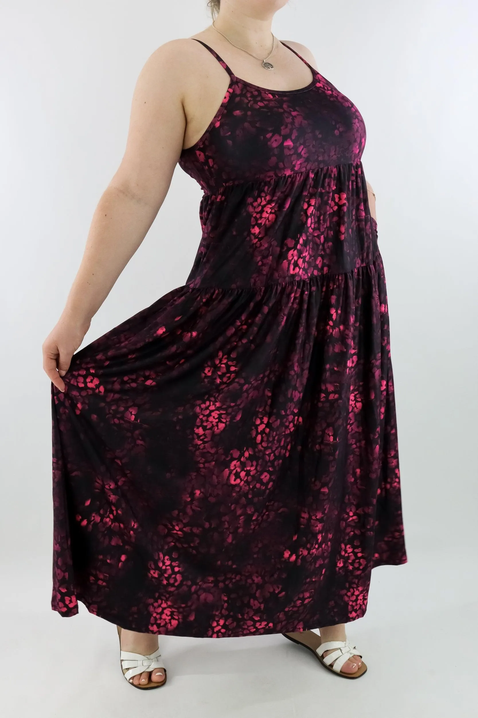 Berry Leopard - Strappy Maxi Dress - Pockets