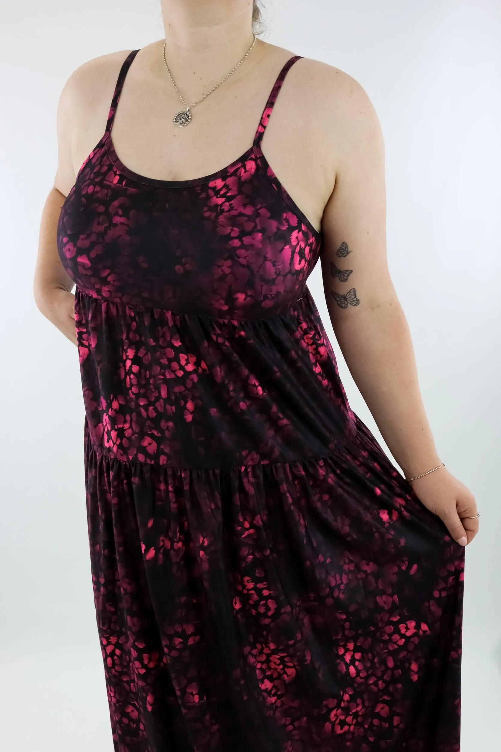 Berry Leopard - Strappy Maxi Dress - Pockets