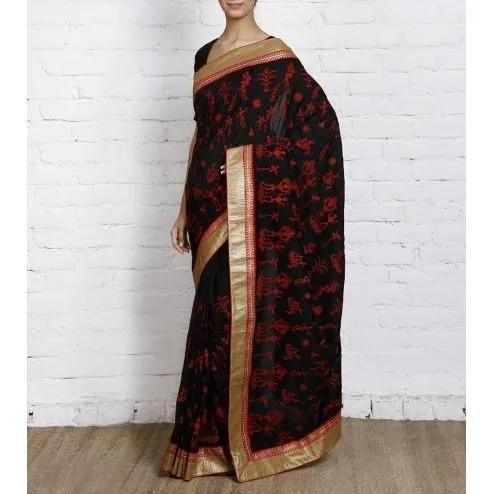 Black Bhagalpuri Silk Saree