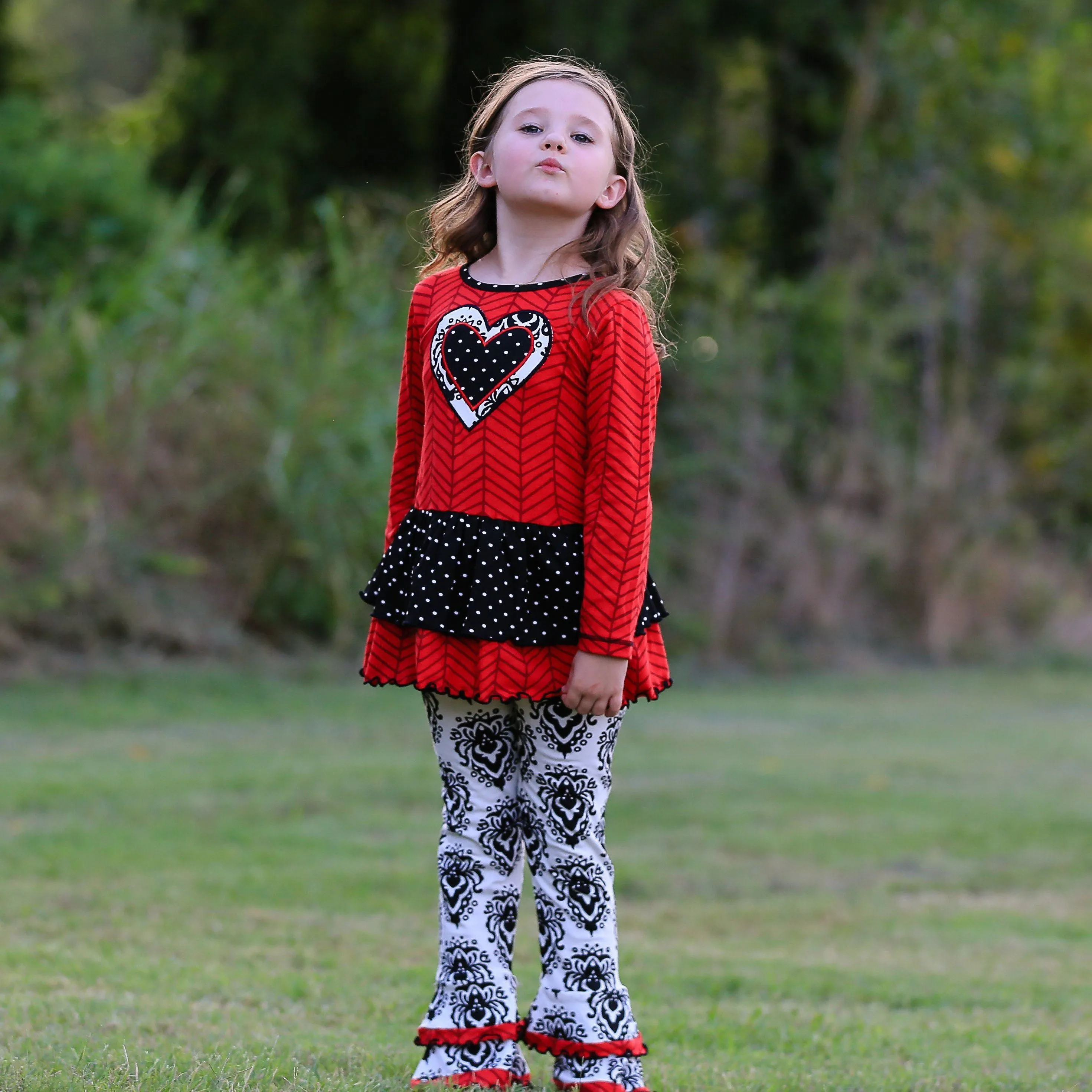 Black Damask Cream Herringbone Tunic And Legging Set 2T-10