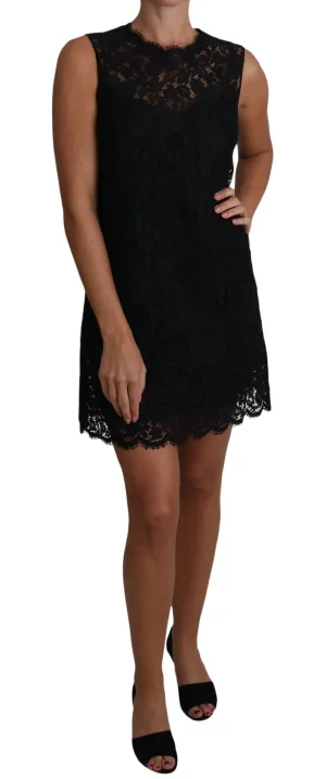 Black Floral Lace Ricamo Sheath Dress