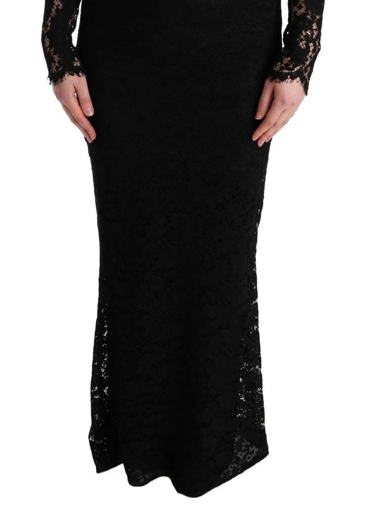 Black Floral Lace Sheath Long Dress