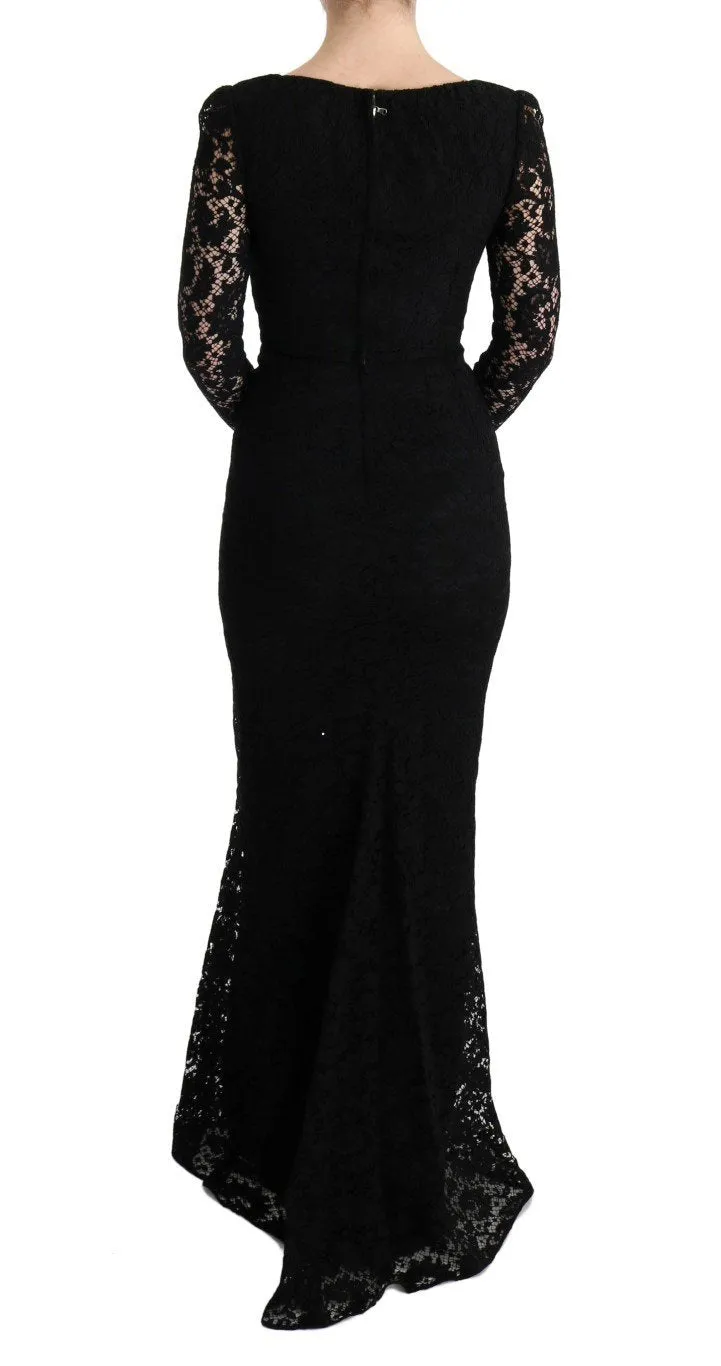Black Floral Lace Sheath Long Dress