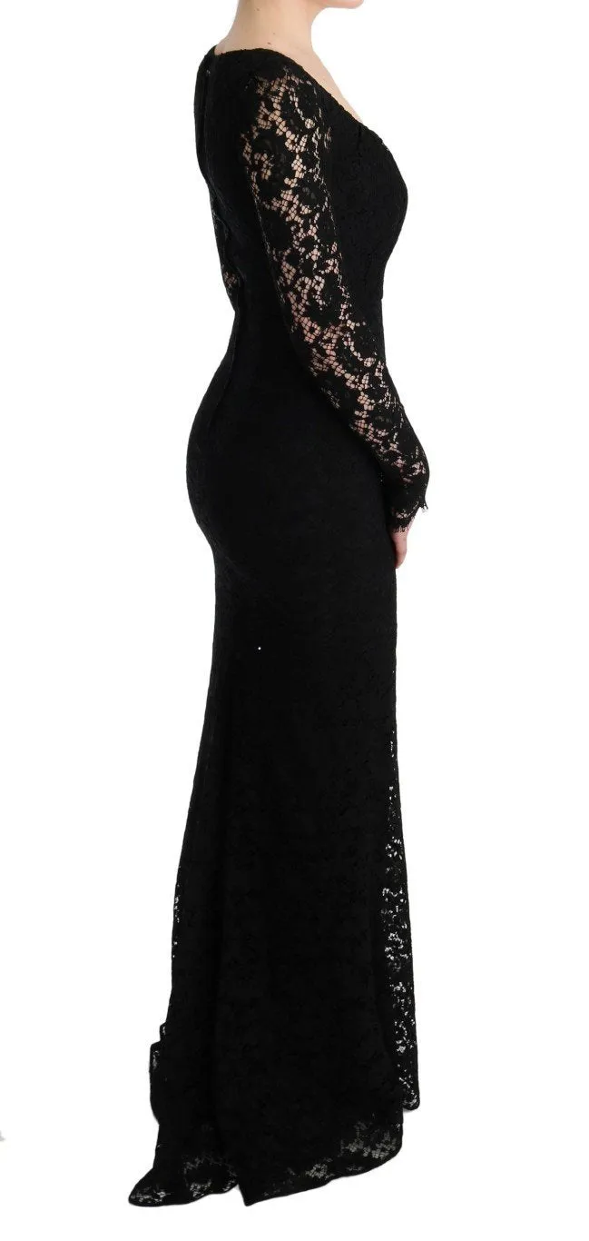 Black Floral Lace Sheath Long Dress