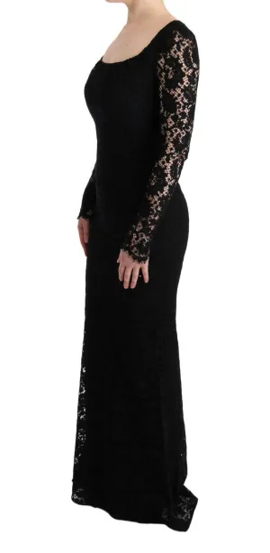 Black Floral Lace Sheath Long Dress