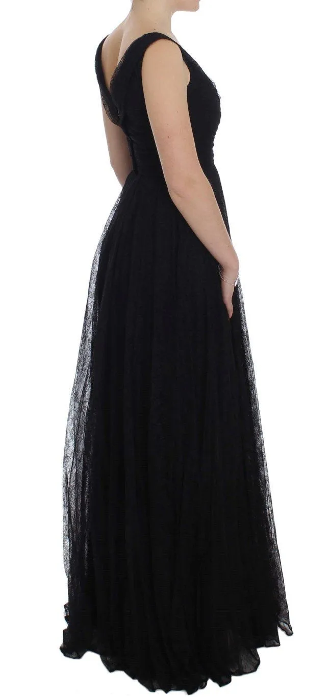 Black Floral Lace Sheath Maxi Dress