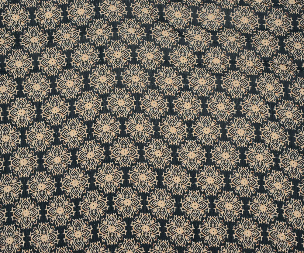 Black-Gold-Multi Medallion Print Poly Metallic Stripe Yoryu Chiffon Fabric