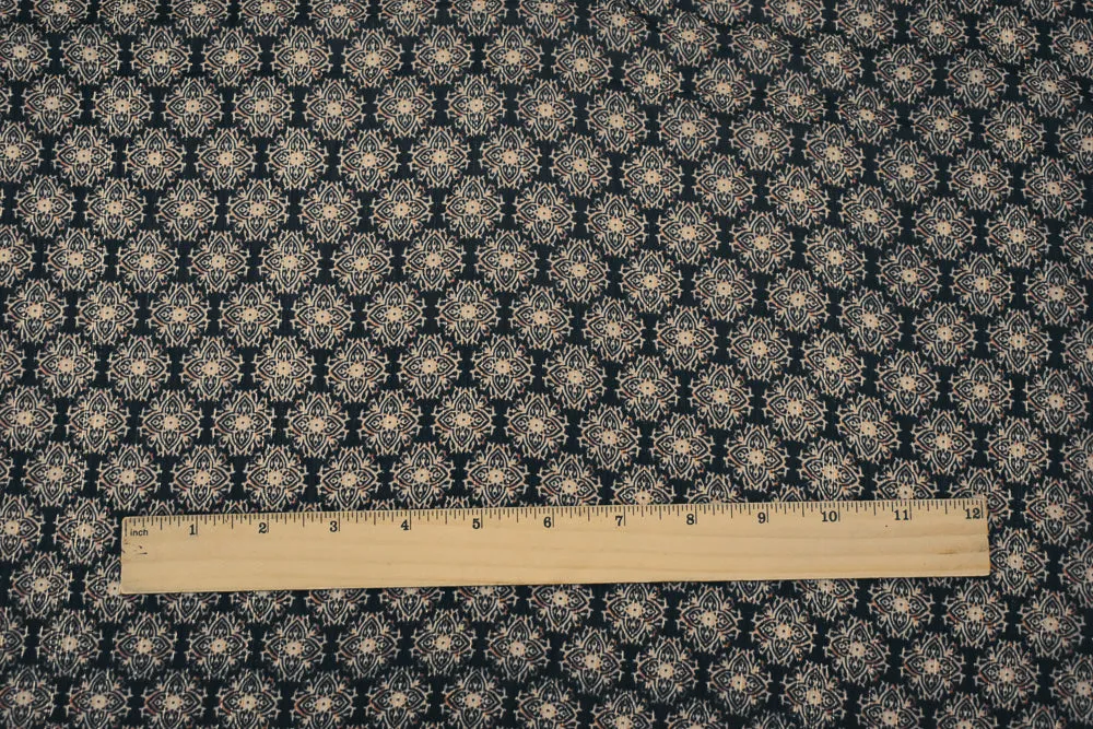 Black-Gold-Multi Medallion Print Poly Metallic Stripe Yoryu Chiffon Fabric