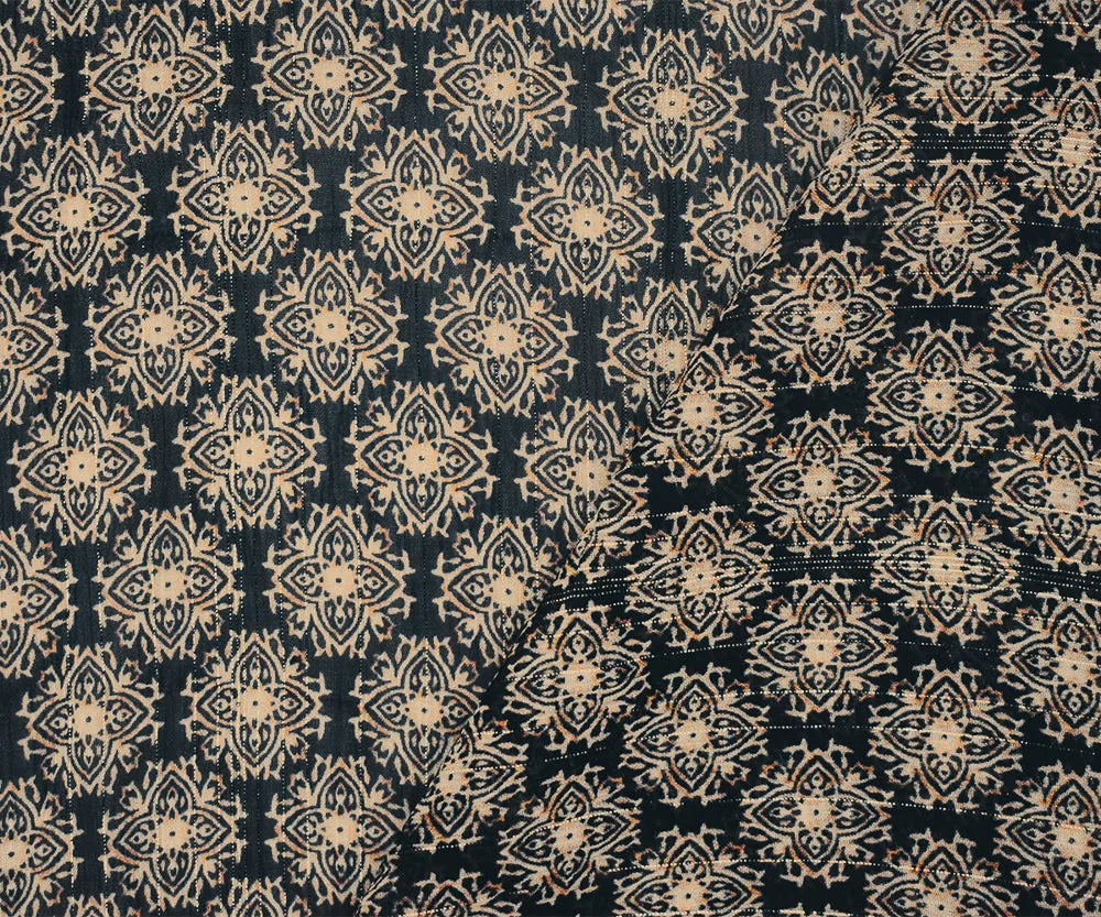 Black-Gold-Multi Medallion Print Poly Metallic Stripe Yoryu Chiffon Fabric