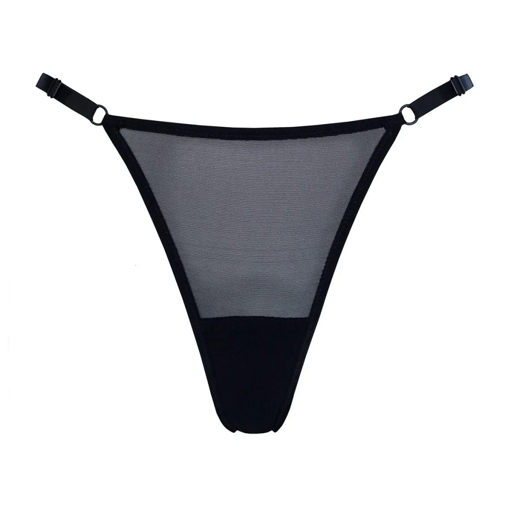 Black Mesh Adjustable High Cut Thong