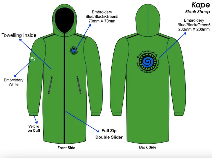 Black Sheep Surf Co Waterproof Changing Robe - Junior Red-Black-Green-Blue-Grey