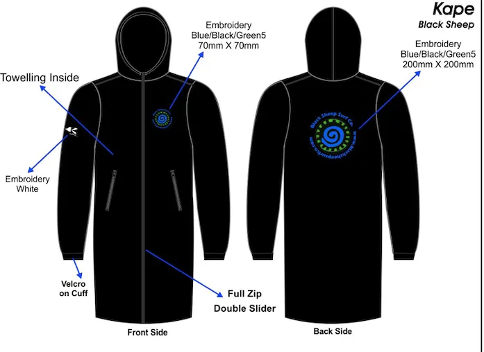 Black Sheep Surf Co Waterproof Changing Robe - Junior Red-Black-Green-Blue-Grey