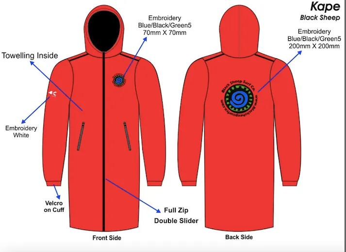 Black Sheep Surf Co Waterproof Changing Robe - Junior Red-Black-Green-Blue-Grey