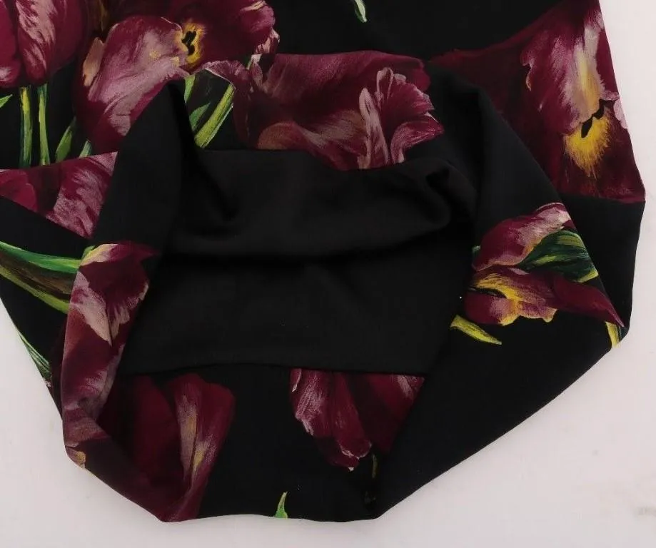 Black Silk Stretch Purple Tulip Sheath Dress