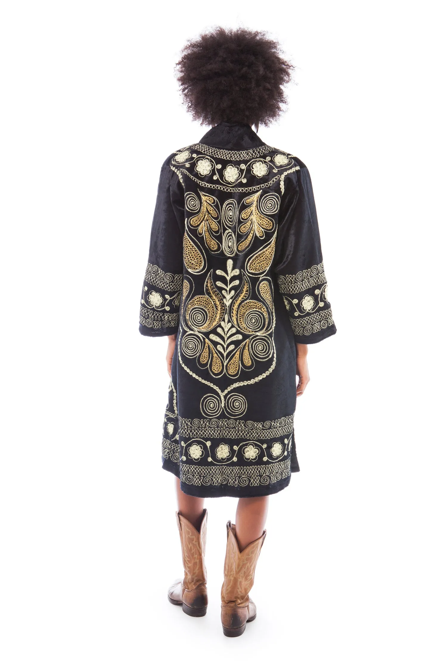 Black Velvet and Gold Embroidered Robe