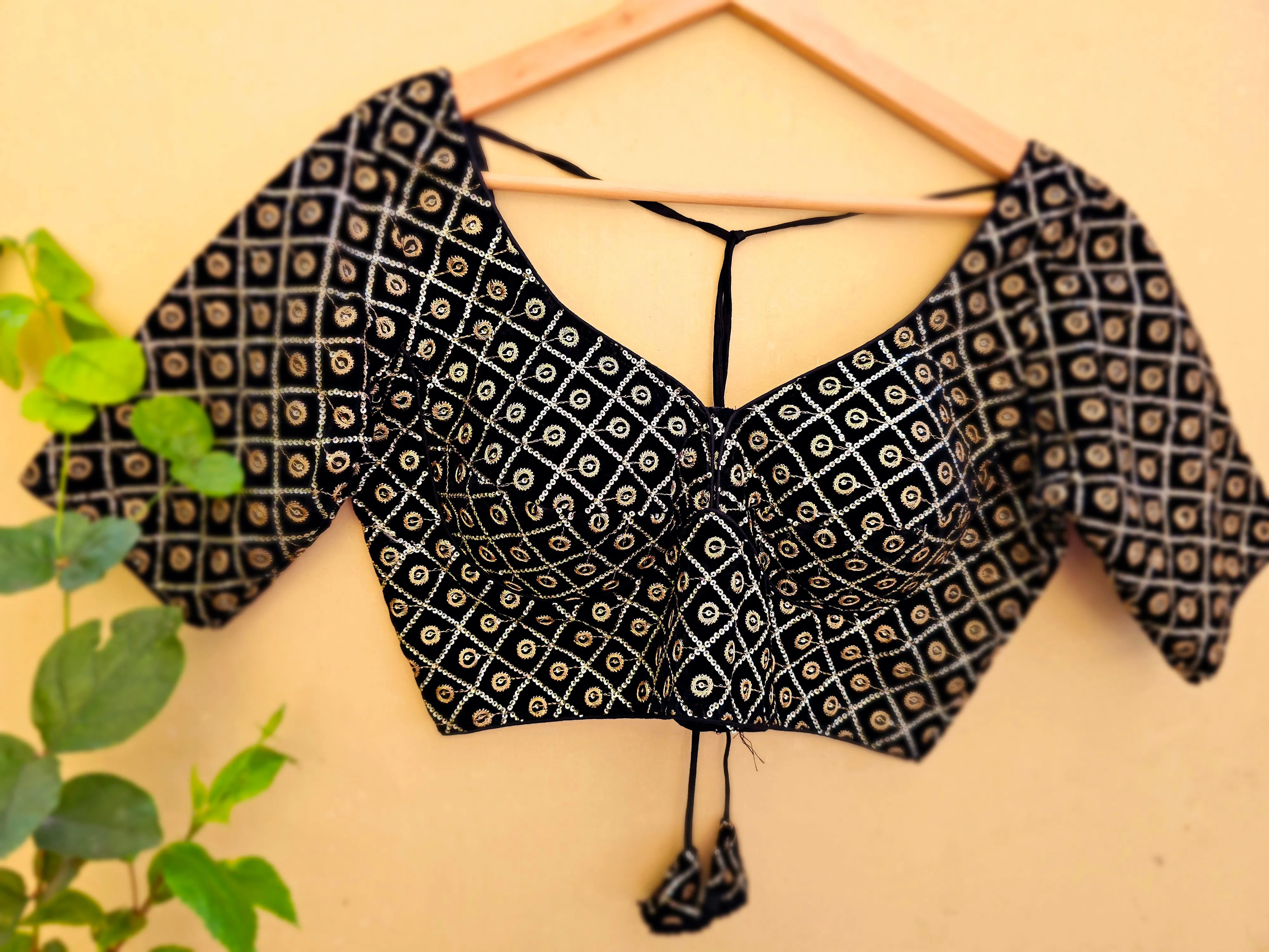 Black Velvet Sequin Blouse