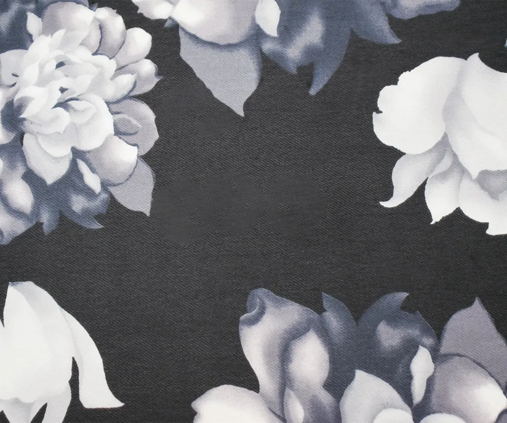 Black-White Poly Floral Printed Chiffon Woven Fabric