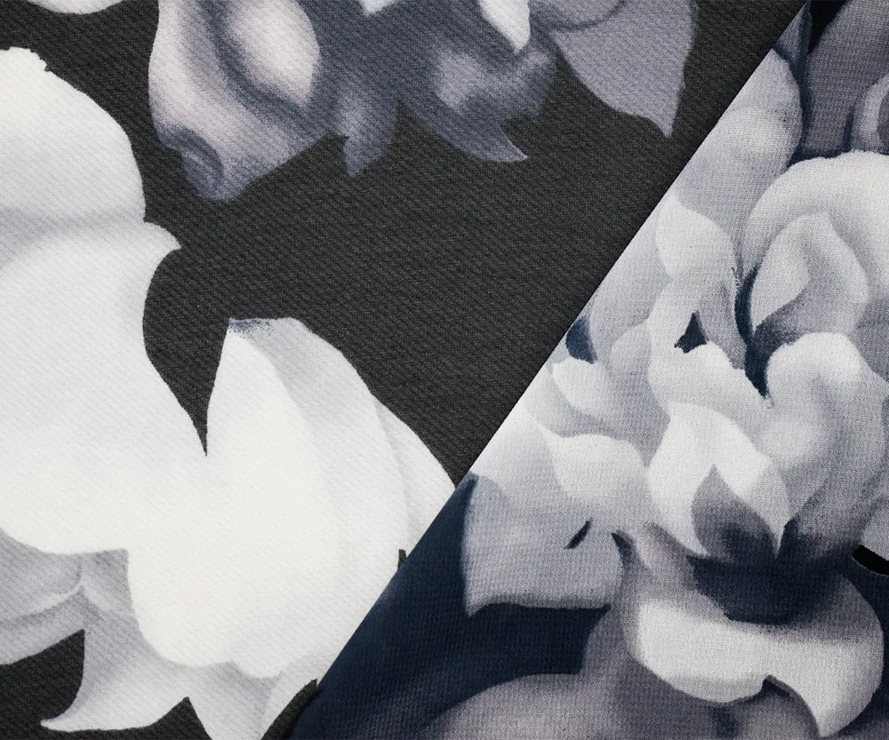 Black-White Poly Floral Printed Chiffon Woven Fabric